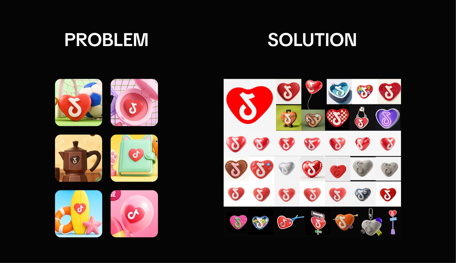 Problem and solution for the logo: inconsistent renders beside the reference sheet of approved heart-logo treatments